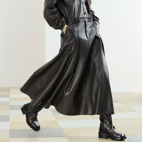 ZARA LEATHER MIDI SKIRT - Picture 3 of 15